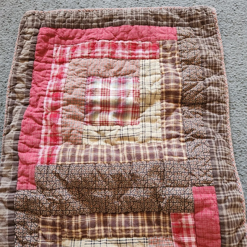 LASTING IMPRESSIONS Log Cabin Sham Pillow Case Set of 2 Red Brown Cotton 21x37